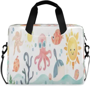 Laptop Bag for Women - Fits 16 inch with Laptop Compartment Carrying Messenger Sleeve with Strap Professional Fashion Travel Purse for Business Office Bag Cartoon Octopus Coral