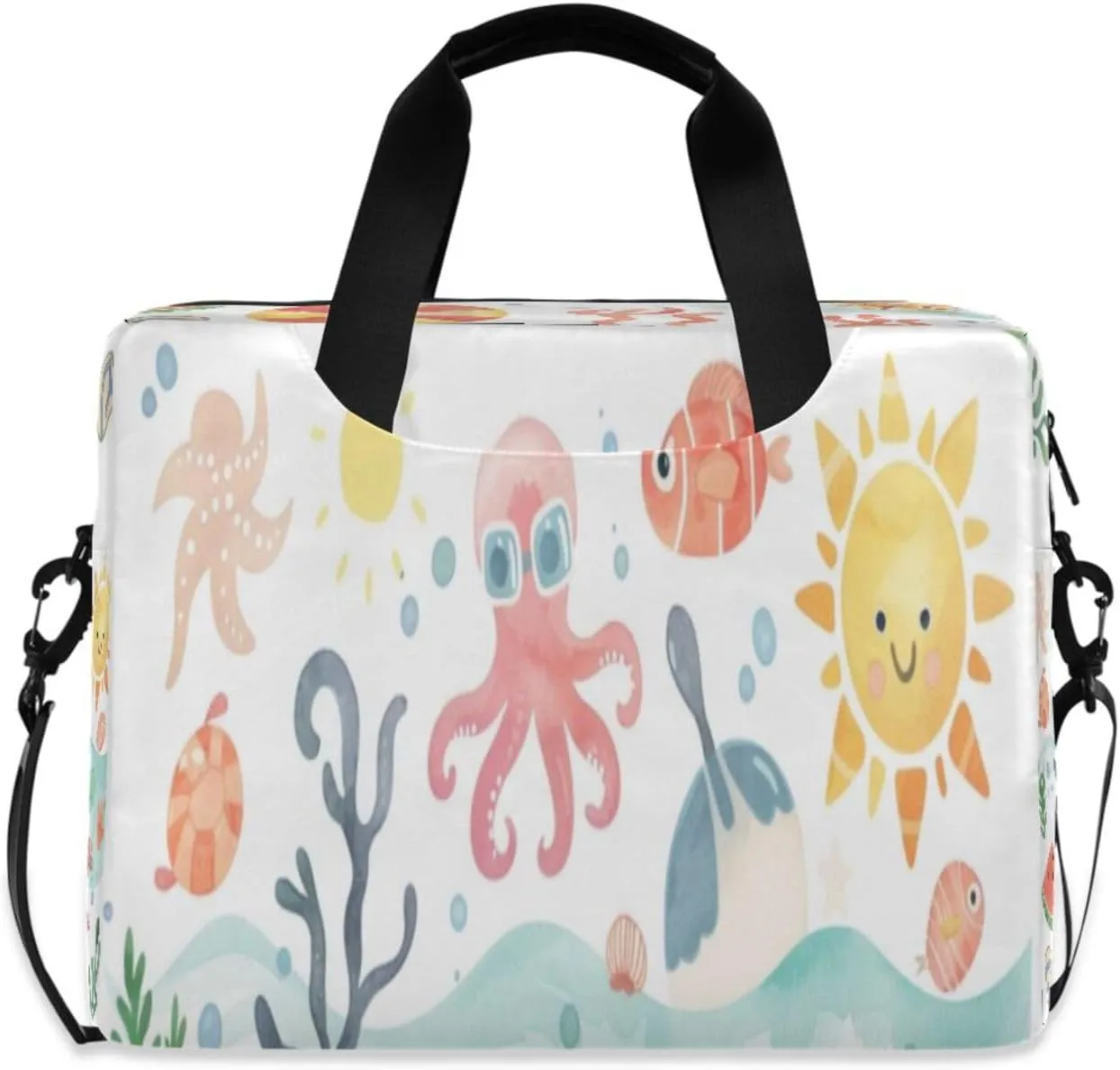 Laptop Bag for Women - Fits 16 inch with Laptop Compartment Carrying Messenger Sleeve with Strap Professional Fashion Travel Purse for Business Office Bag Cartoon Octopus Coral