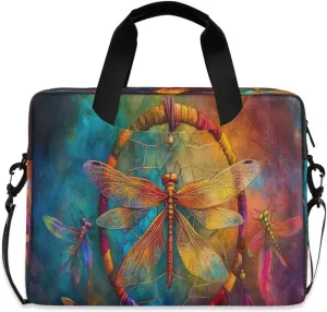 Laptop Bag for Women - Fits 16 inch with Laptop Compartment Carrying Messenger Sleeve with Strap Professional Fashion Travel Purse for Business Office Bag Colourful Dragonfly