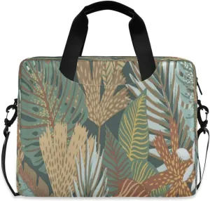 Laptop Bag for Women - Fits 16 inch with Laptop Compartment Carrying Messenger Sleeve with Strap Professional Fashion Travel Purse for Business Office Bag Green Leaves