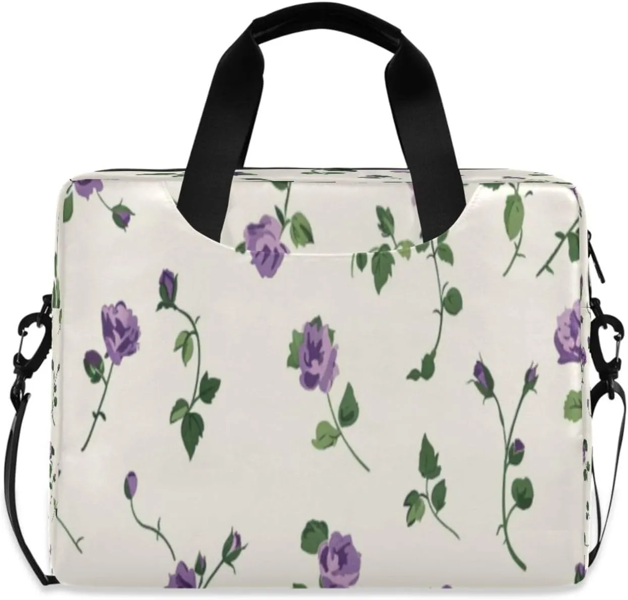 Laptop Bag for Women - Fits 16 inch with Laptop Compartment Carrying Messenger Sleeve with Strap Professional Fashion Travel Purse for Business Office Bag Purple Roses