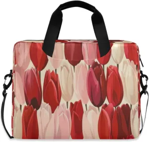 Laptop Bag for Women - Fits 16 inch with Laptop Compartment Carrying Messenger Sleeve with Strap Professional Fashion Travel Purse for Business Office Bag Vintage Tulips