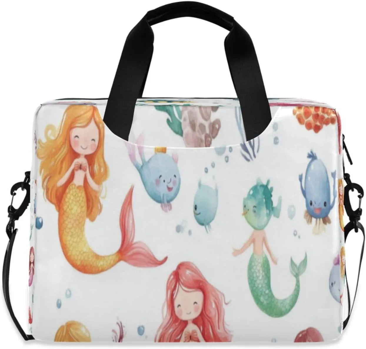 Laptop Bag for Women - Fits 16 inch with Laptop Compartment Carrying Messenger Sleeve with Strap Professional Fashion Travel Purse for Business Office Bag Watercolor Mermaids