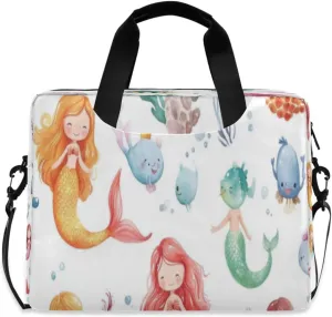 Laptop Bag for Women - Fits 16 inch with Laptop Compartment Carrying Messenger Sleeve with Strap Professional Fashion Travel Purse for Business Office Bag Watercolor Mermaids