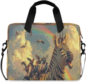 Laptop Bag for Women - Fits 16 inch with Laptop Compartment Carrying Messenger Sleeve with Strap Professional Fashion Travel Purse for Business Office Bag Zebra and Bird