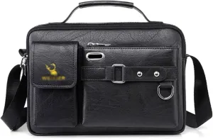 Laptopbag Fashion Men's Shoulder Bag Tablet Protective Case Portable PU Leather Handbag Business Briefcase Traveling Case Type Bag for Laptop (Color : Black)