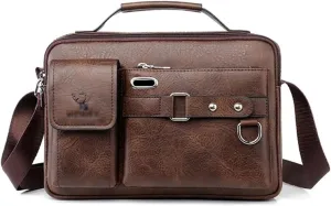 Laptopbag Fashion Men's Shoulder Bag Tablet Protective Case Portable PU Leather Handbag Business Briefcase Traveling Case Type Bag for Laptop (Color : Dark Brown)