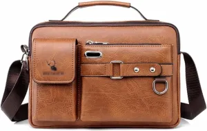 Laptopbag Fashion Men's Shoulder Bag Tablet Protective Case Portable PU Leather Handbag Business Briefcase Traveling Case Type Bag for Laptop (Color : Light Brown)