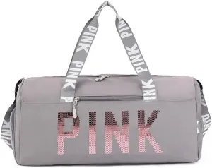 Large Duffle Bag For Women, Sports Duffel Bag for Gym with Wet Pocket & Shoe Compartment, Overnight Weekender Travel Bag (Grey)