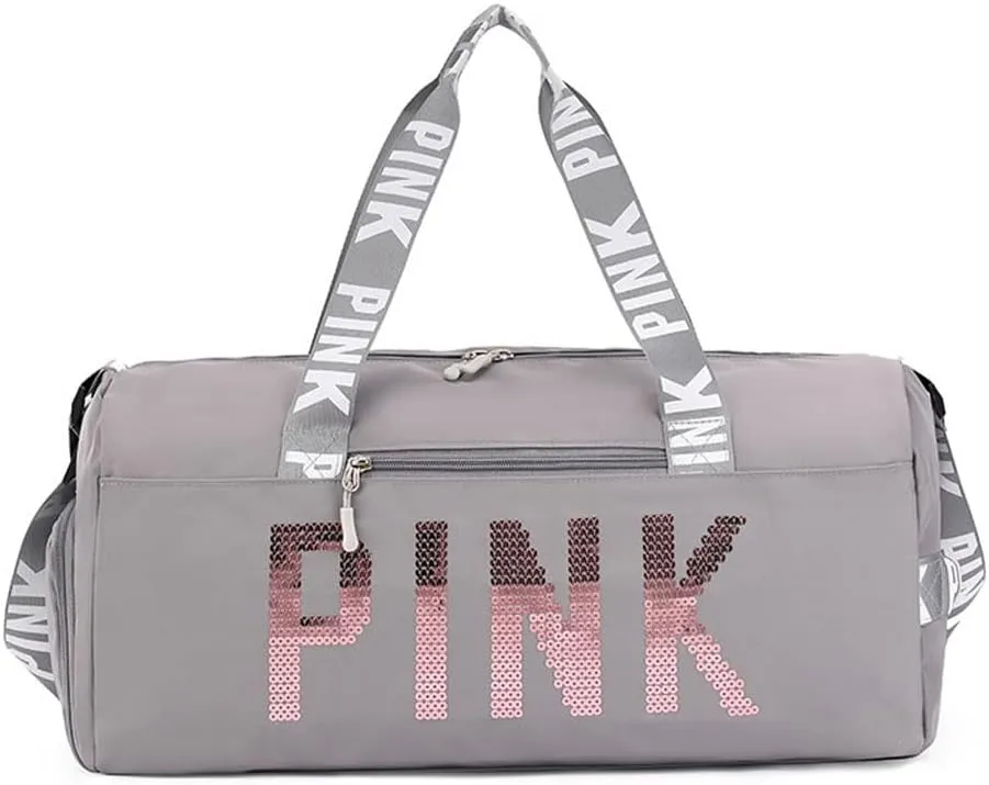 Large Duffle Bag For Women, Sports Duffel Bag for Gym with Wet Pocket & Shoe Compartment, Overnight Weekender Travel Bag (Grey)