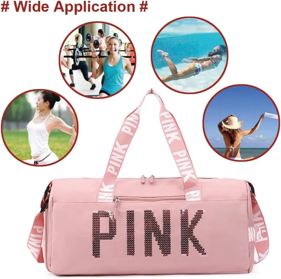 Large Duffle Bag For Women, Sports Duffel Bag for Gym with Wet Pocket & Shoe Compartment, Overnight Weekender Travel Bag (Grey)