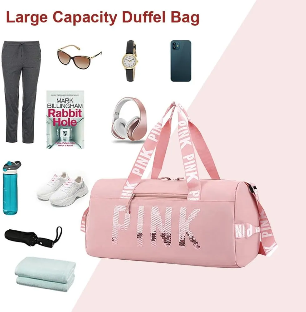 Large Duffle Bag For Women, Sports Duffel Bag for Gym with Wet Pocket & Shoe Compartment, Overnight Weekender Travel Bag (Grey)