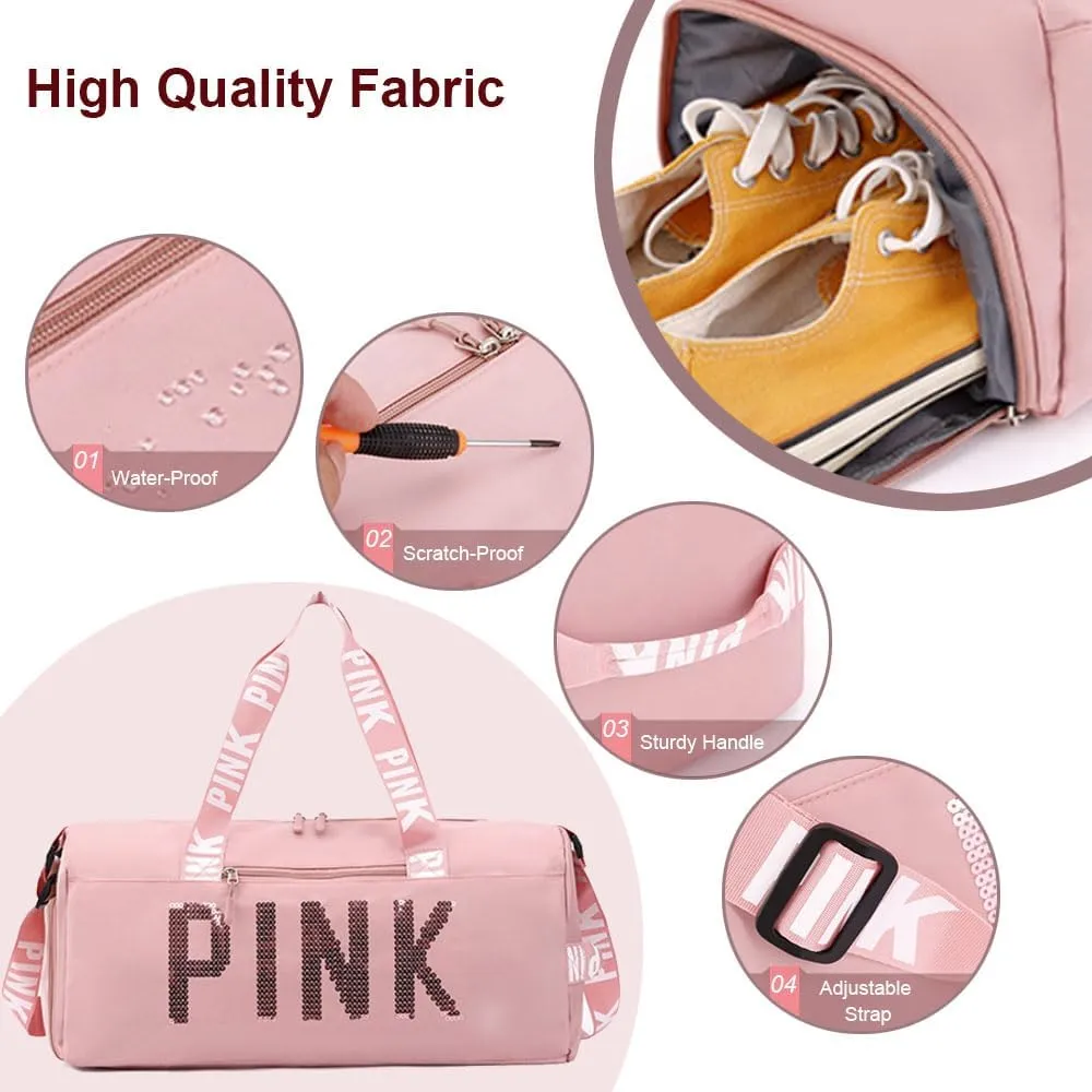 Large Duffle Bag For Women, Sports Duffel Bag for Gym with Wet Pocket & Shoe Compartment, Overnight Weekender Travel Bag (Grey)