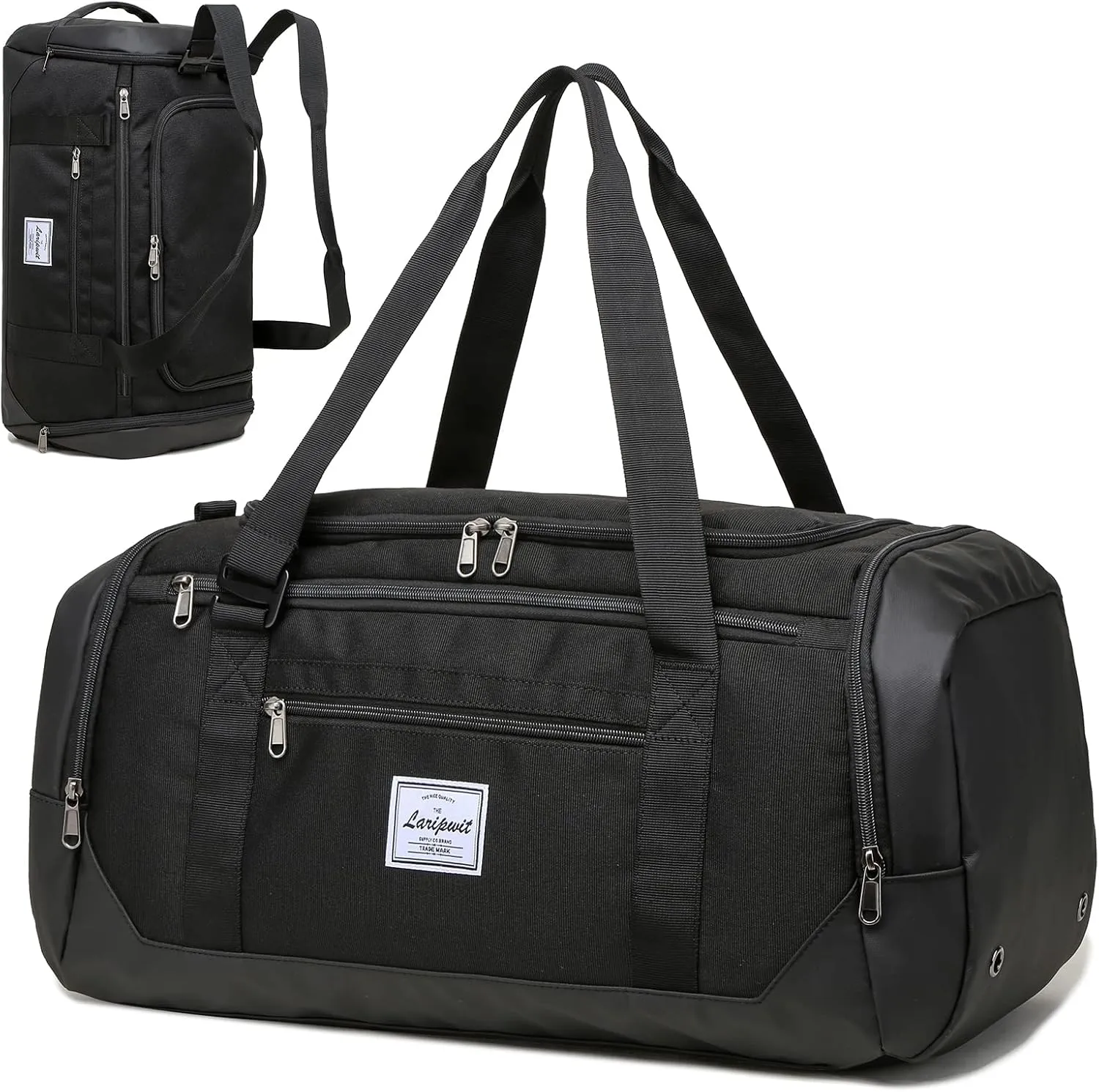 Laripwit Travel Duffle Bag for men 40L Medium Sports Gym Bag with Wet Pocket & Shoes Compartment Weekender Overnight Backpack for Traveling Duffel Bag Backpack for Women, Black