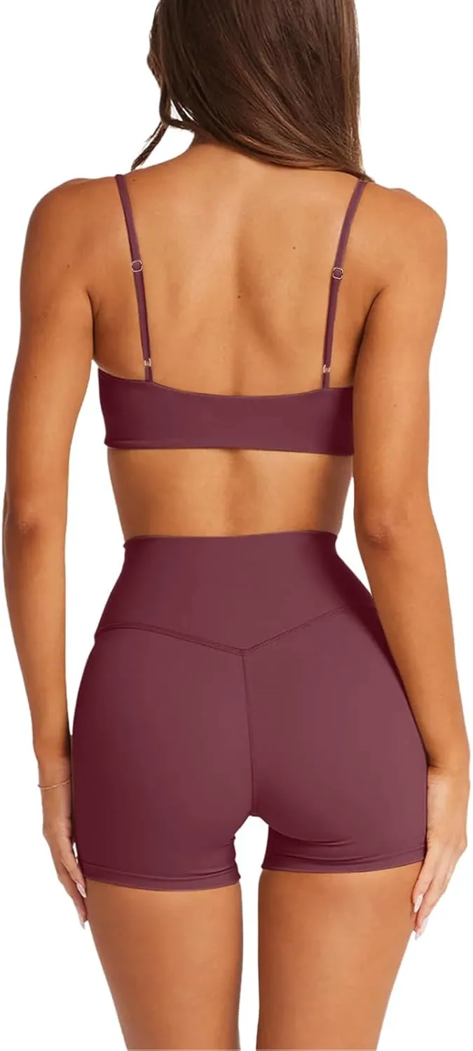 LASLULU Womens Adjustable Spaghetti Straps Sports Bra Square Neck Wireless Padded Workout Yoga Crop Tops