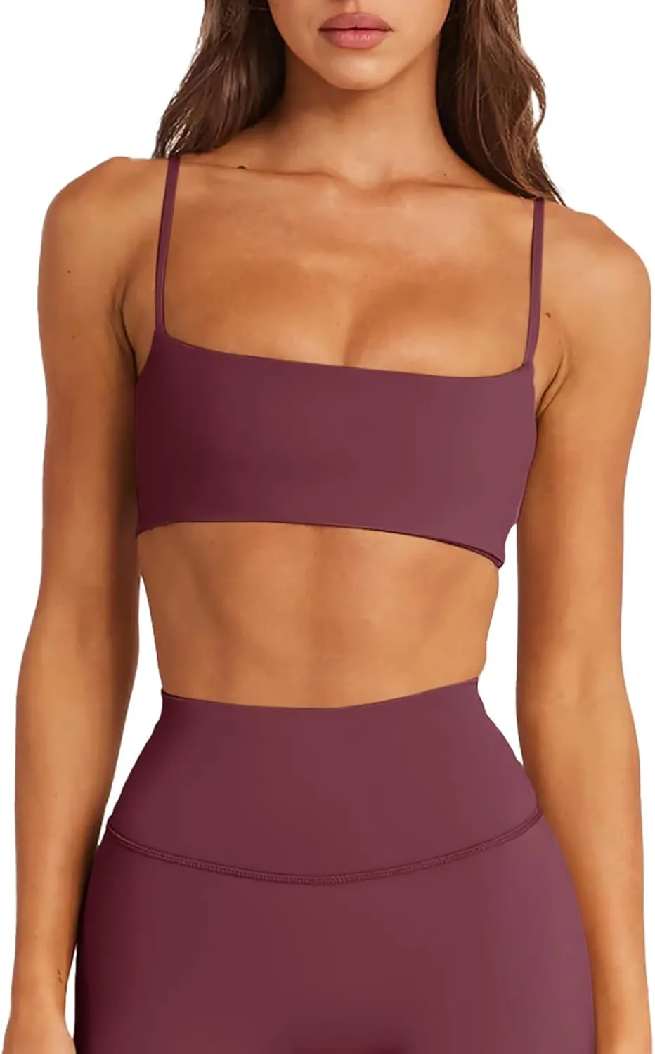 LASLULU Womens Adjustable Spaghetti Straps Sports Bra Square Neck Wireless Padded Workout Yoga Crop Tops