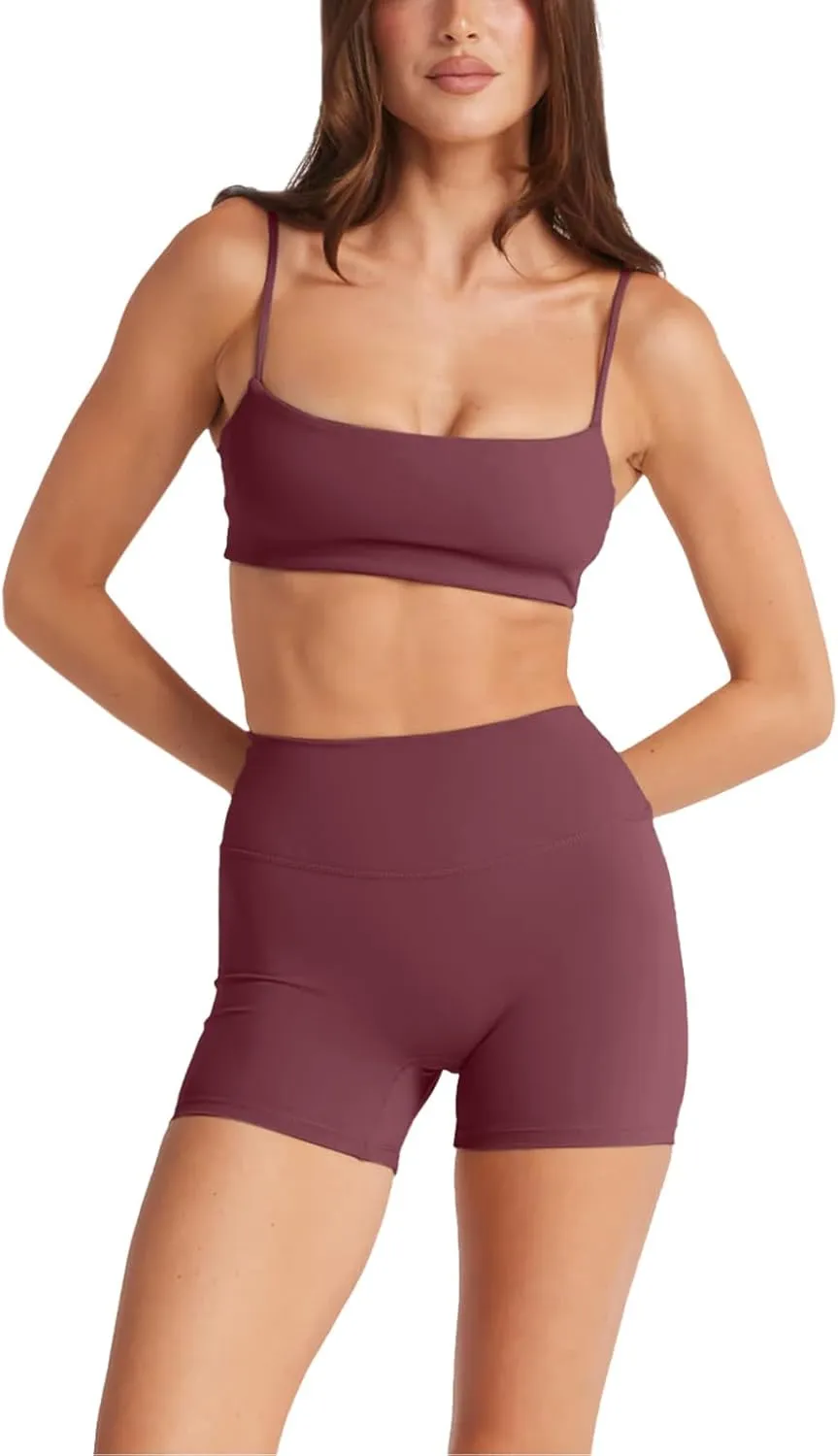 LASLULU Womens Adjustable Spaghetti Straps Sports Bra Square Neck Wireless Padded Workout Yoga Crop Tops