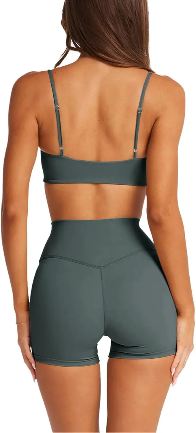 LASLULU Womens Adjustable Spaghetti Straps Sports Bra Square Neck Wireless Padded Workout Yoga Crop Tops
