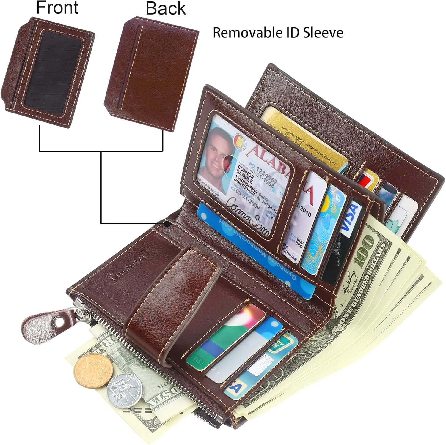 Lavemi Small Compact Women Wallet RFID Blocking Genuine Leather Bifold Purse with ID Windows