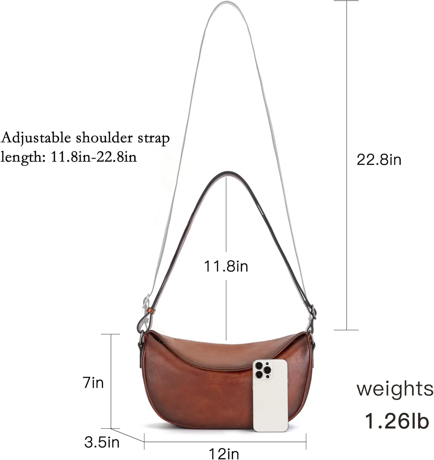 Leather Crossbody Bag Purse for Women Men,Crescent Shoulder Bag Small Cross Body Dumpling Bag Half Moon Adjustable