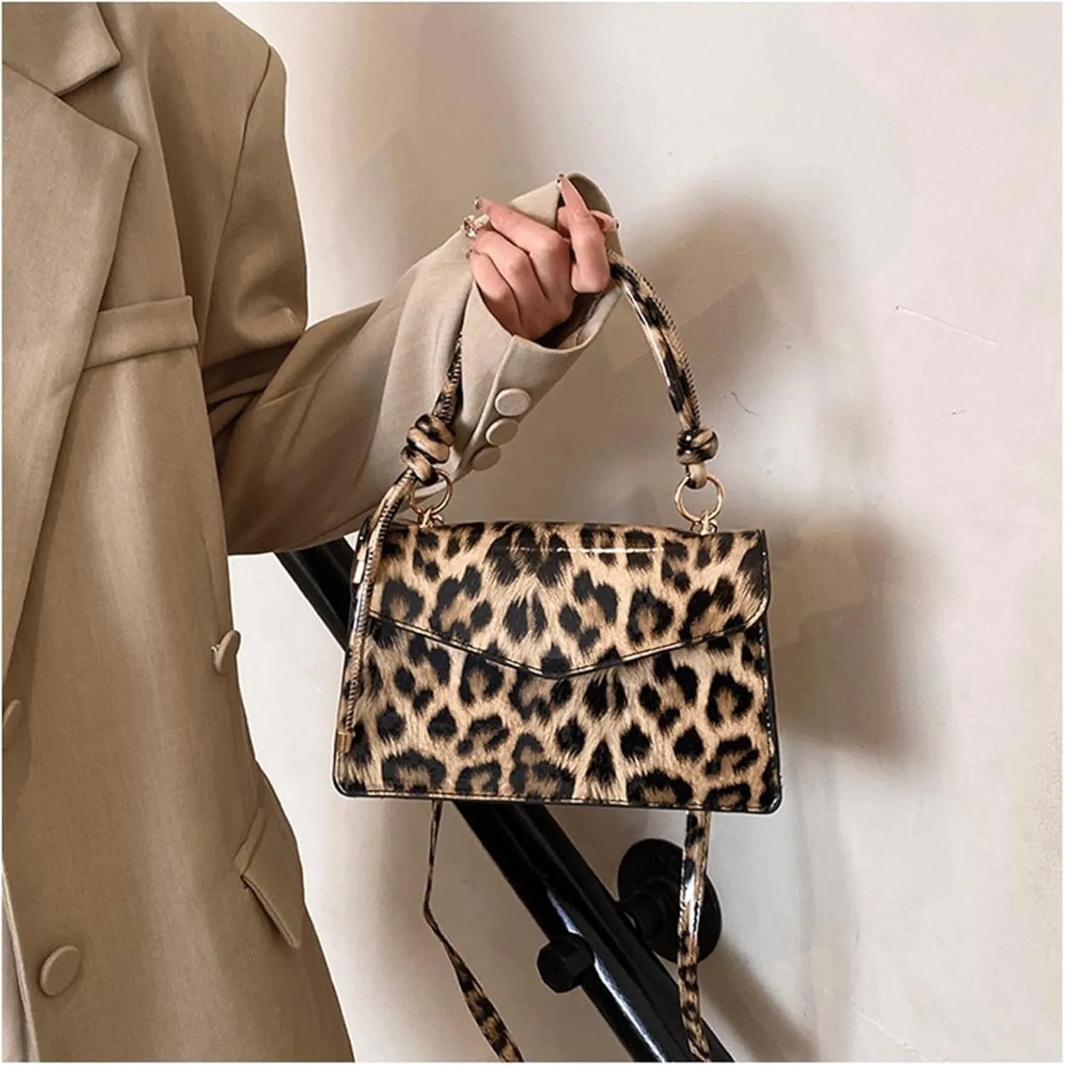 Leopard Purse Cheetah Print Mini Glossy Bag Elegant Knot Crossbody Purse for Girls Prom Wedding Evening Bag