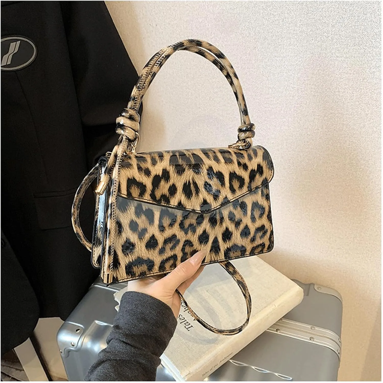 Leopard Purse Cheetah Print Mini Glossy Bag Elegant Knot Crossbody Purse for Girls Prom Wedding Evening Bag