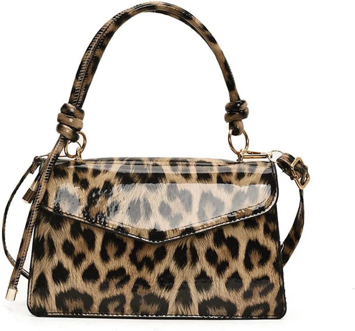Leopard Purse Cheetah Print Mini Glossy Bag Elegant Knot Crossbody Purse for Girls Prom Wedding Evening Bag