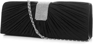 LIFKOME Bridal Evening Clutch Bag Rhinestone Handbag Satin Material Compact Clutch Purse Chain
