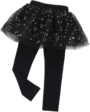 Little Girls Footless Leggings with Tutu Ruffle Twinkle Star Skirt Stretchy Cotton Pantskirt
