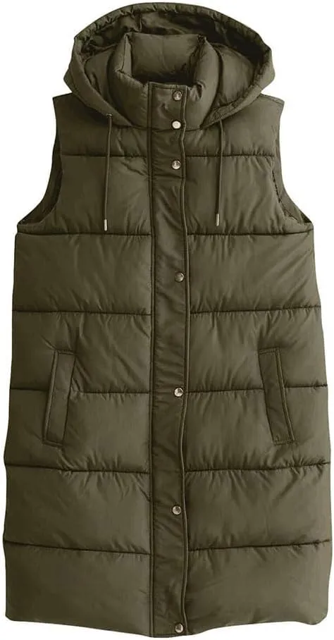 Long Vest for Women Sleeveless Puffer Winter Coats Hooded Oversized Cotton Padded Down Coat Puffy Jackets with Pockets