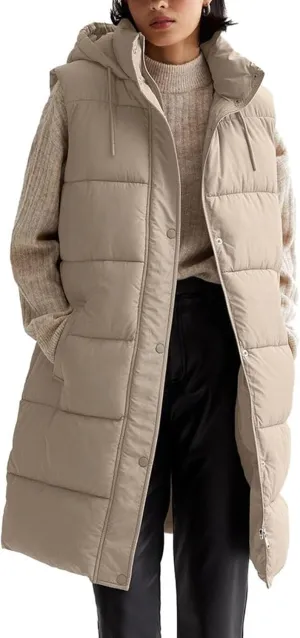 Long Vest for Women Sleeveless Puffer Winter Coats Hooded Oversized Cotton Padded Down Coat Puffy Jackets with Pockets