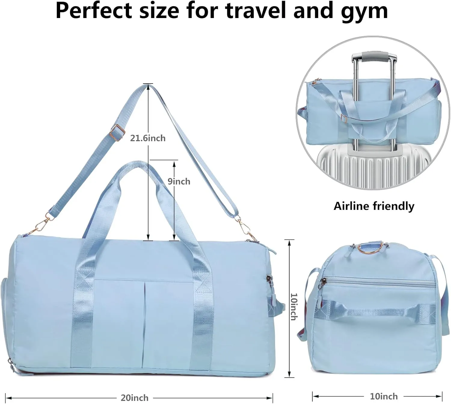 MABROUC Duffle Bag For Women, Sports Duffel Bag for Gym with Wet Pocket & Shoe Compartment, Overnight Weekender Travel Bag