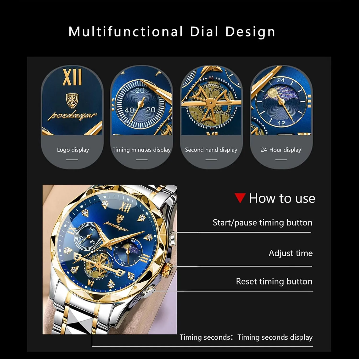 Man Business Dress Wristwatch Chronograph Waterproof Luminous Men Watch Stainless Steel Sport Men's Quartz Watches