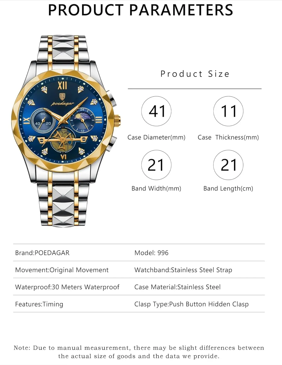 Man Business Dress Wristwatch Chronograph Waterproof Luminous Men Watch Stainless Steel Sport Men's Quartz Watches