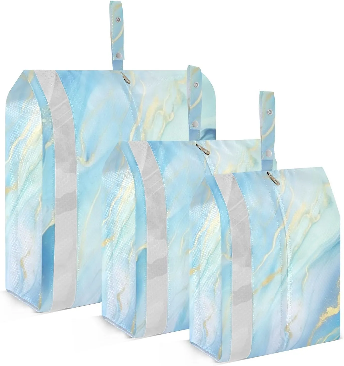 Marble Blue Gold Packing Cubes Set of 3, Lightweight Travel Luggage Organizers Foldable Bags for Easy Packing and Organization