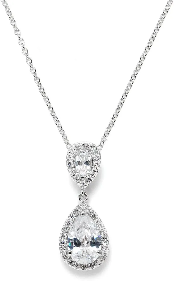 Mariell Cubic Zirconia Crystal Teardrop Bridal Wedding Pendant Necklace, Jewelry for Brides, Bridesmaids