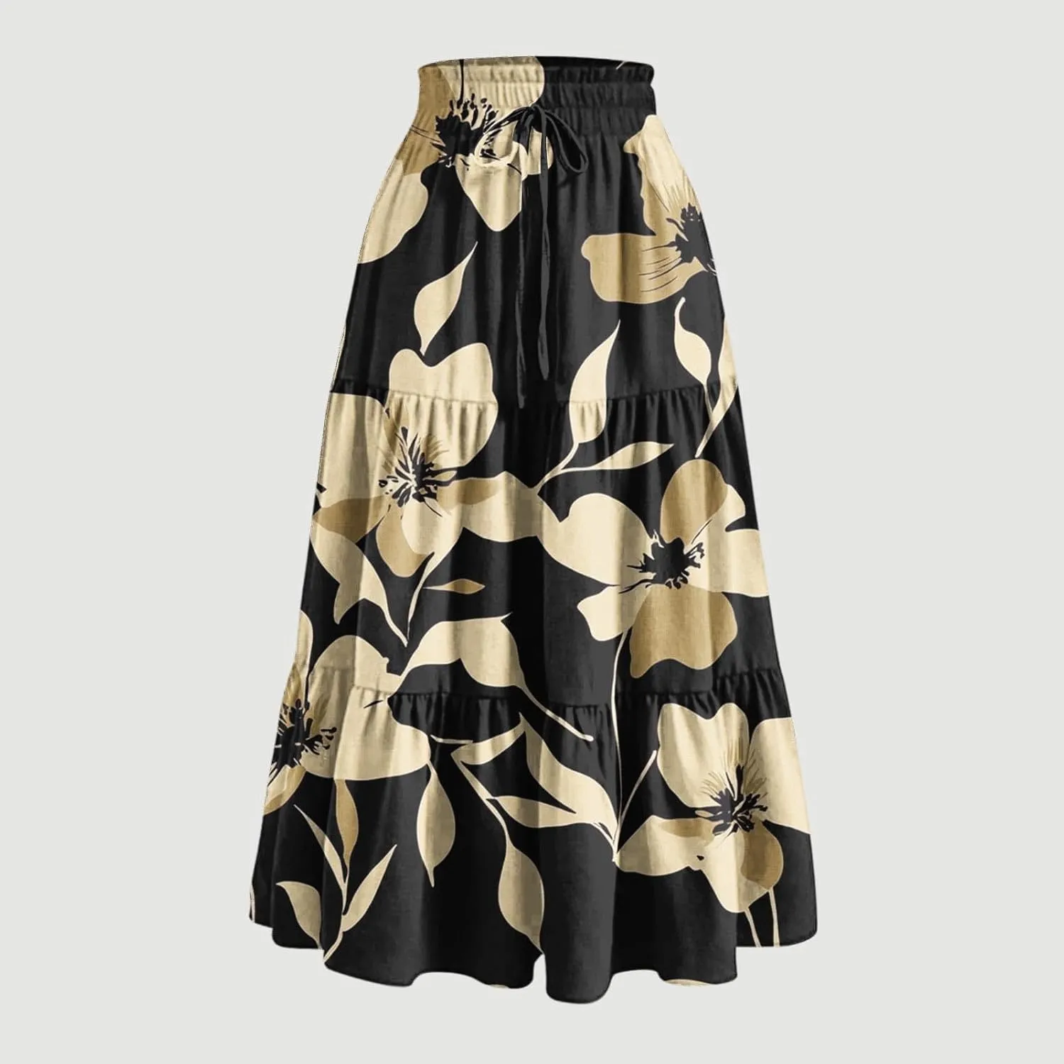 Maxi Skirts for Women 2025 Summer Fashion Flowy Pleated Long Skirt Casual Boho High Waisted Drawstring A Line Skirts