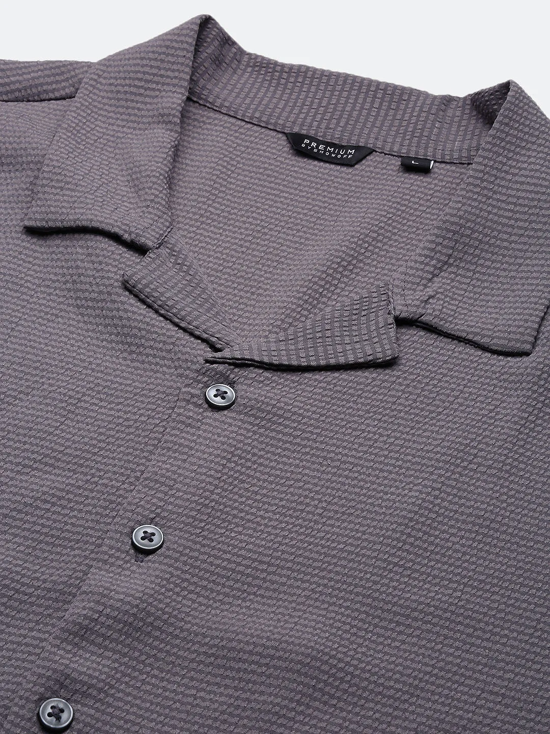 Men Grey Cuban Collar Relaxed Fit Casual Shirt
