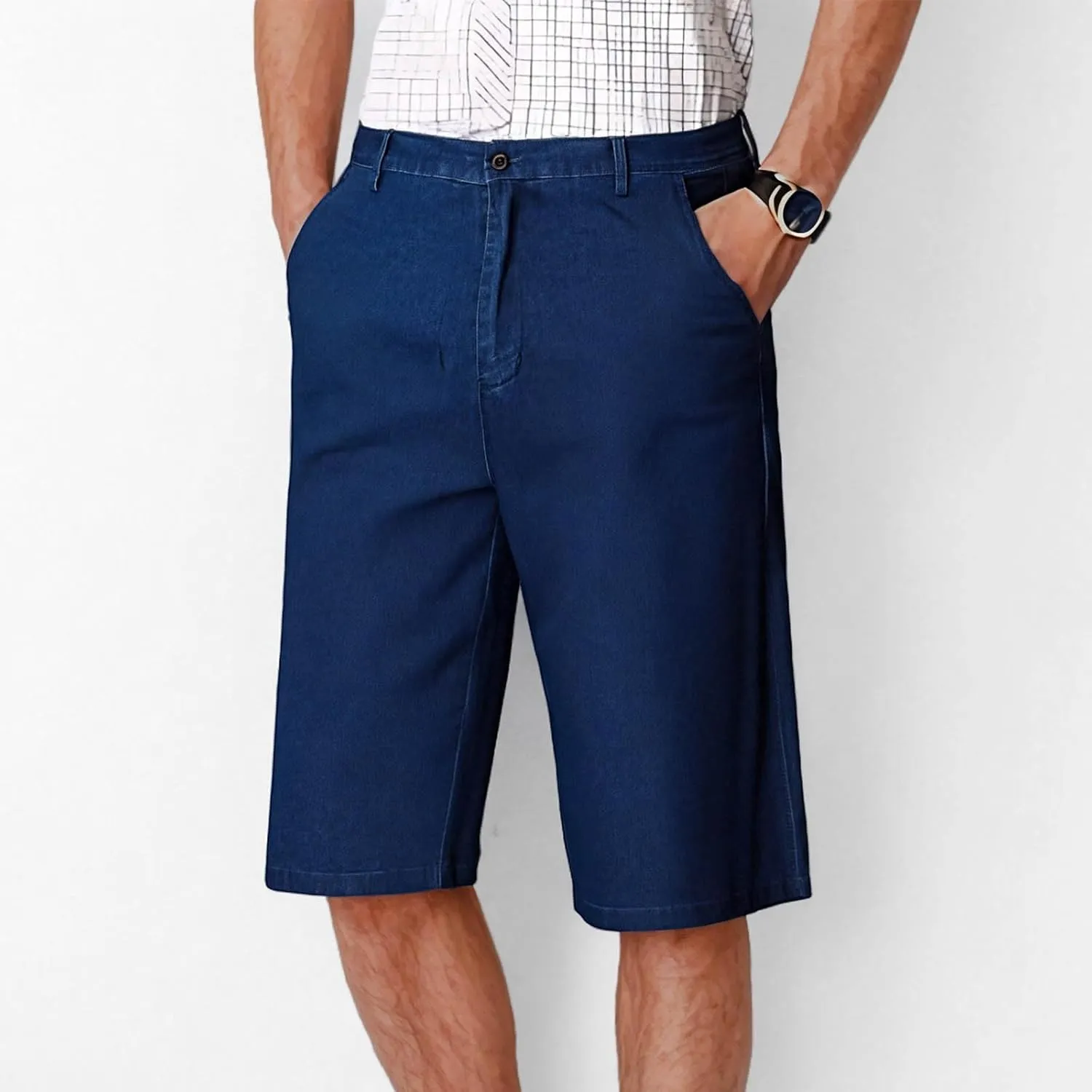 Men Jeans Capri Pants High Waist Fashion Solid Color Plus Size Slim Stretch Straight-Leg Versatile Denim Shorts
