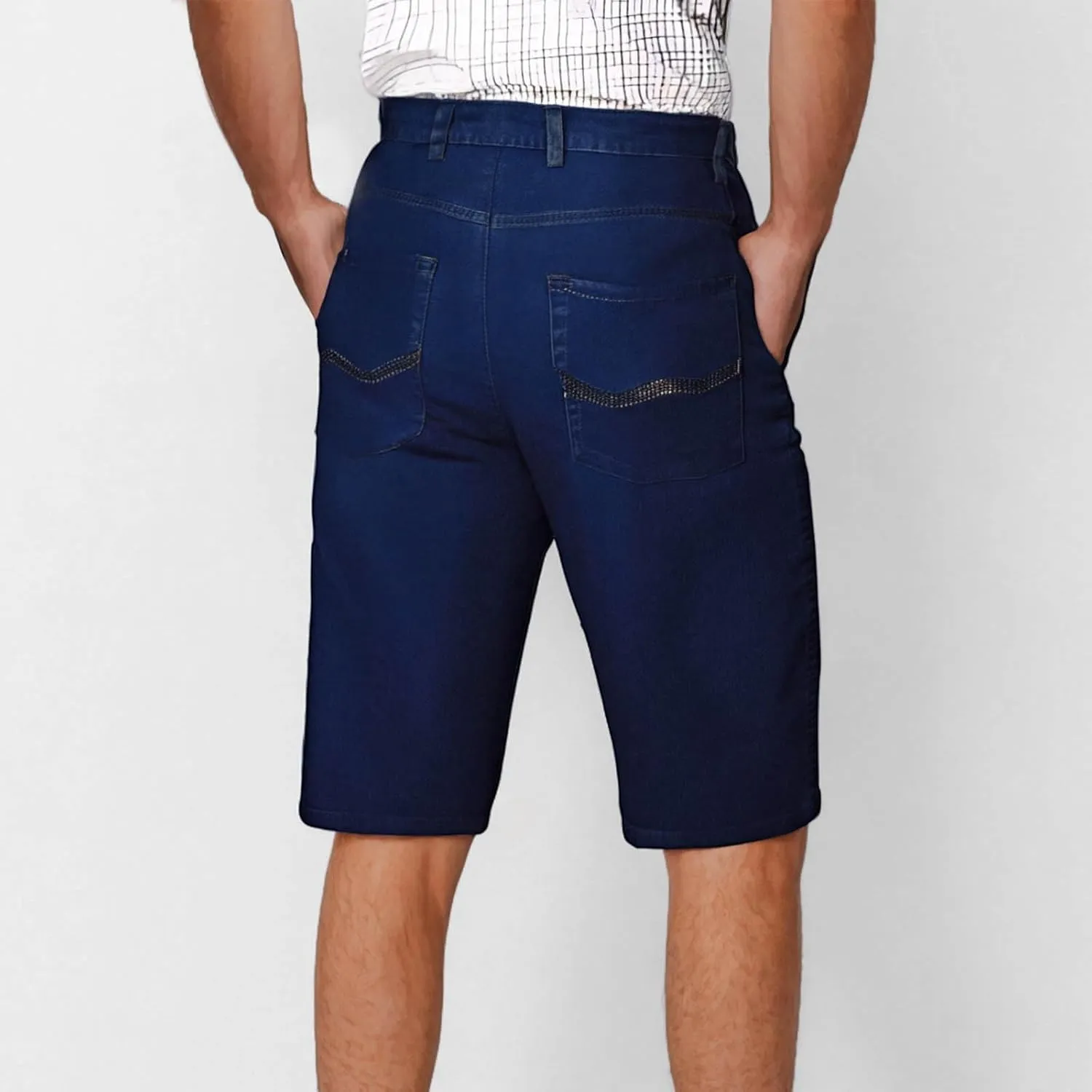 Men Jeans Capri Pants High Waist Fashion Solid Color Plus Size Slim Stretch Straight-Leg Versatile Denim Shorts