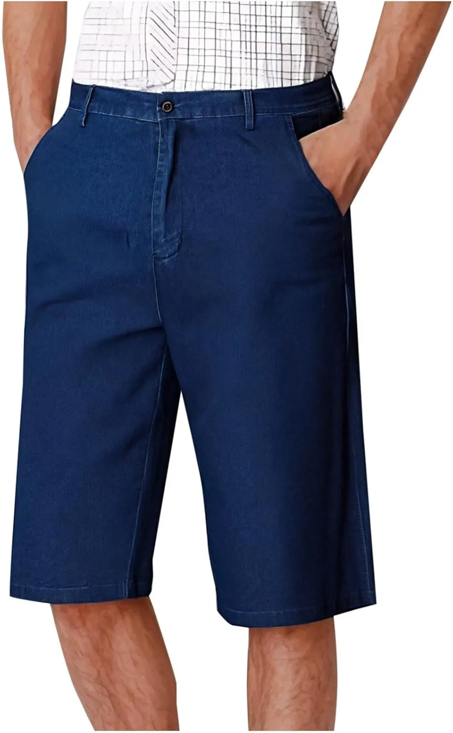 Men Jeans Capri Pants High Waist Fashion Solid Color Plus Size Slim Stretch Straight-Leg Versatile Denim Shorts