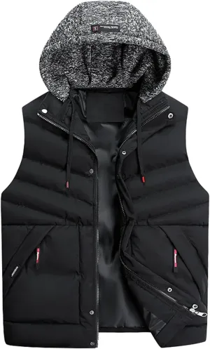 Men Outdoor Quilted Winter Puffer Vest Thicken Warm Cotton Coat Sleeveless Hooded Jacket Padded Vest Puffy Vest Men