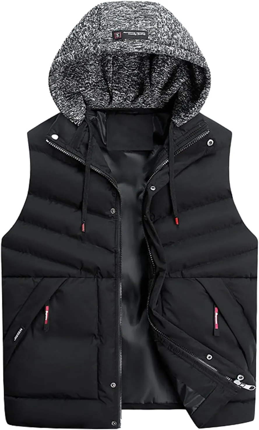 Men Outdoor Quilted Winter Puffer Vest Thicken Warm Cotton Coat Sleeveless Hooded Jacket Padded Vest Puffy Vest Men
