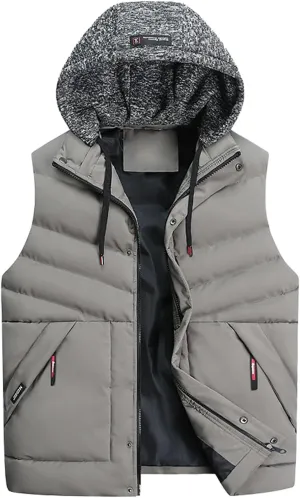 Men Outdoor Quilted Winter Puffer Vest Thicken Warm Cotton Coat Sleeveless Hooded Jacket Padded Vest Puffy Vest Men