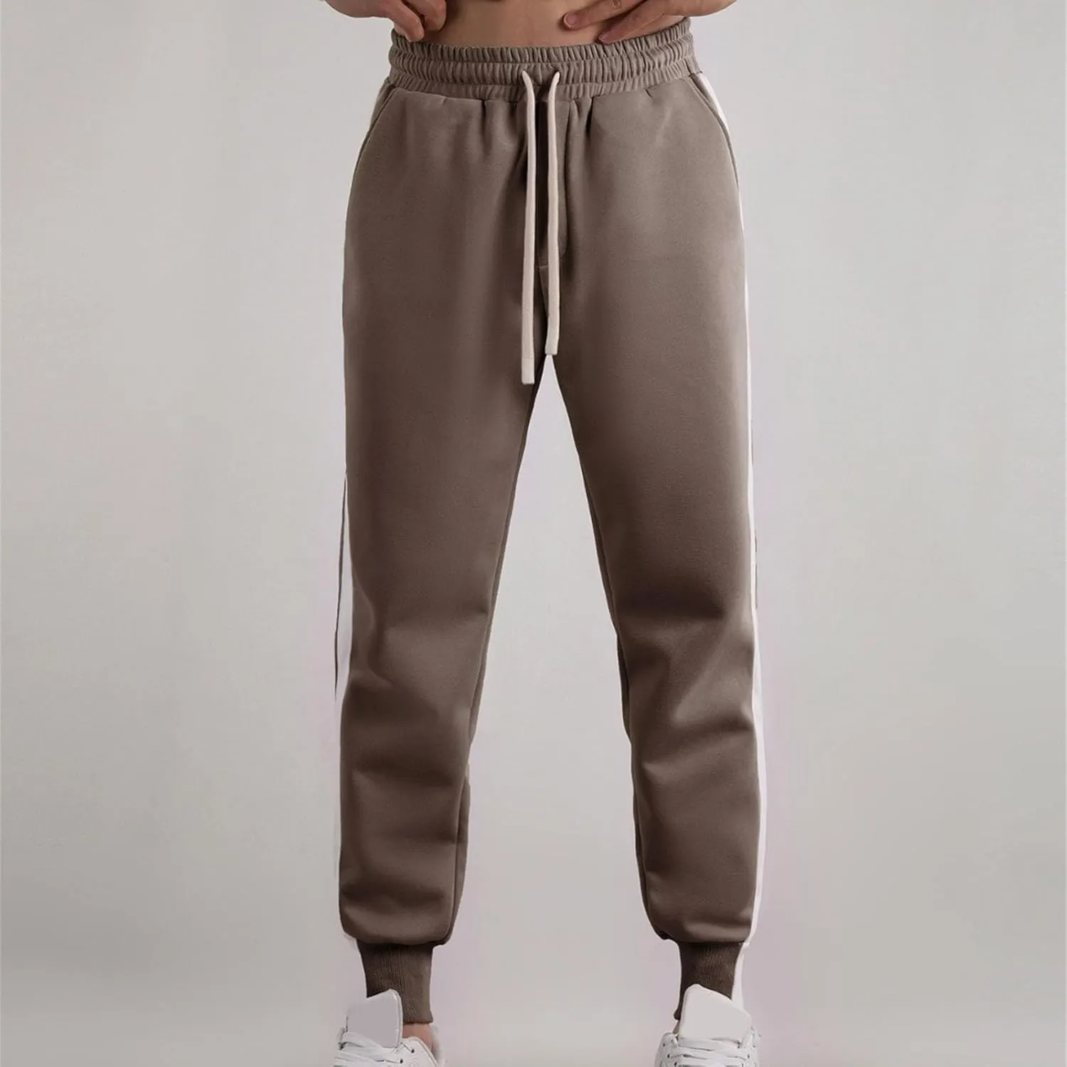 Mens Autumn and Winter Trend Versatile Tapered Pants Fashion High Waisted Solid Color Pants Drawstring Casual Loose Fit Pant