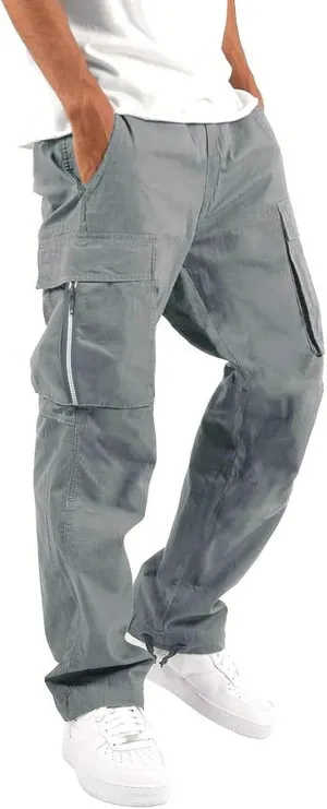 Mens Cargo Pants Relaxed Fit Big and Tall Casual Cotton Jogger Multi Pockets Outdoor Hiking Work Sweatpants