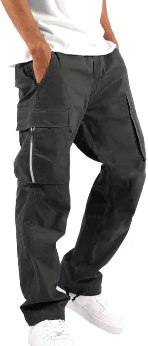 Mens Cargo Pants Relaxed Fit Big and Tall Casual Cotton Jogger Multi Pockets Outdoor Hiking Work Sweatpants