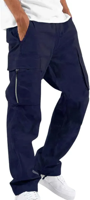 Mens Cargo Pants Relaxed Fit Big and Tall Casual Cotton Jogger Multi Pockets Outdoor Hiking Work Sweatpants