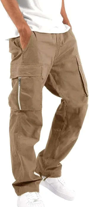 Mens Cargo Pants Relaxed Fit Big and Tall Casual Cotton Jogger Multi Pockets Outdoor Hiking Work Sweatpants