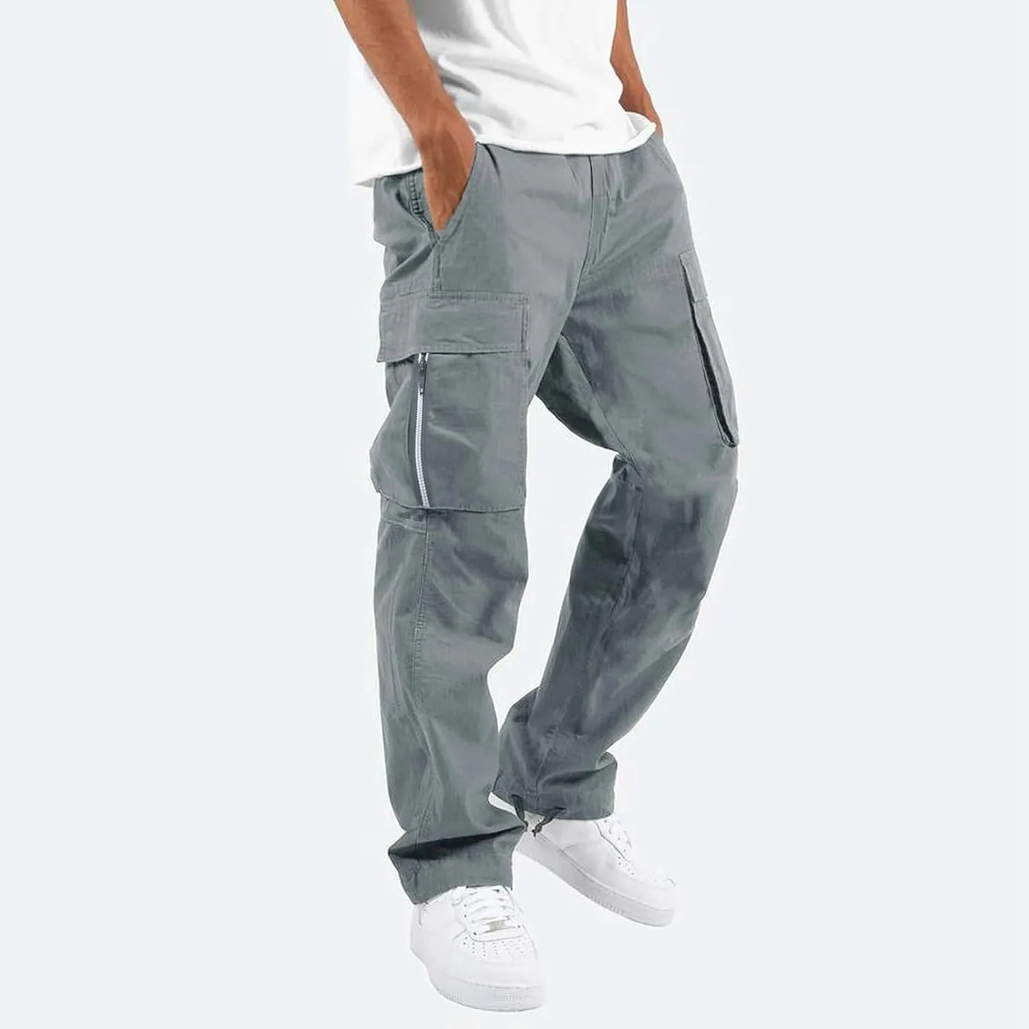 Mens Cargo Pants Relaxed Fit Big and Tall Casual Cotton Jogger Multi Pockets Outdoor Hiking Work Sweatpants